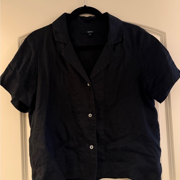 Quince Tops - Quince European 100% linen short sleeved shirt | Black, size small